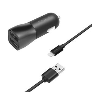 FIXED Dual USB Car Charger 15W + USB/Lightning Cable, black FIXCC15-2UL-BK