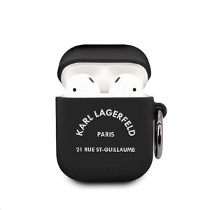 Karl Lagerfeld Rue St Guillaume Silikonové Pouzdro pro Airpods 1/2 Black KLACA2SILRSGBK
