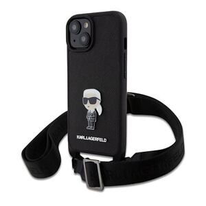 Karl Lagerfeld Saffiano Crossbody Metal Ikonik Zadní Kryt pro iPhone 15 Black KLHCP15SSASKNPBK