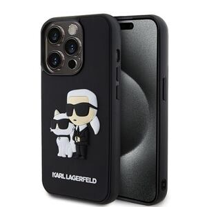 Karl Lagerfeld 3D Rubber Karl and Choupette Zadní Kryt pro iPhone 14 Pro Black KLHCP14L3DRKCNK