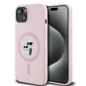 Karl Lagerfeld Liquid Silicone Karl and Choupette Magsafe Zadní Kryt pro iPhone 14 Pink KLHMP14SSCMKCRHP