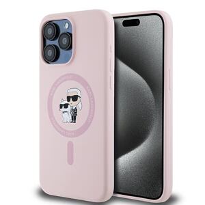 Karl Lagerfeld Liquid Silicone Karl and Choupette Magsafe Zadní Kryt pro iPhone 14 Pro Pink KLHMP14LSCMKCRHP