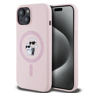 Karl Lagerfeld Liquid Silicone Karl and Choupette Magsafe Zadní Kryt pro iPhone 15 Pink KLHMP15SSCMKCRHP