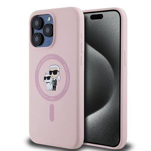 Karl Lagerfeld Liquid Silicone Karl and Choupette Magsafe Zadní Kryt pro iPhone 15 Pro Max Pink KLHMP15XSCMKCRHP